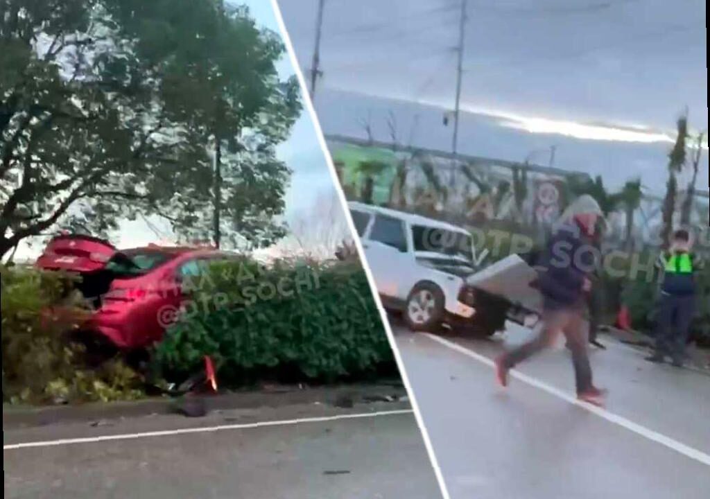 В Адлере произошла авария: легковушка улетела в кусты